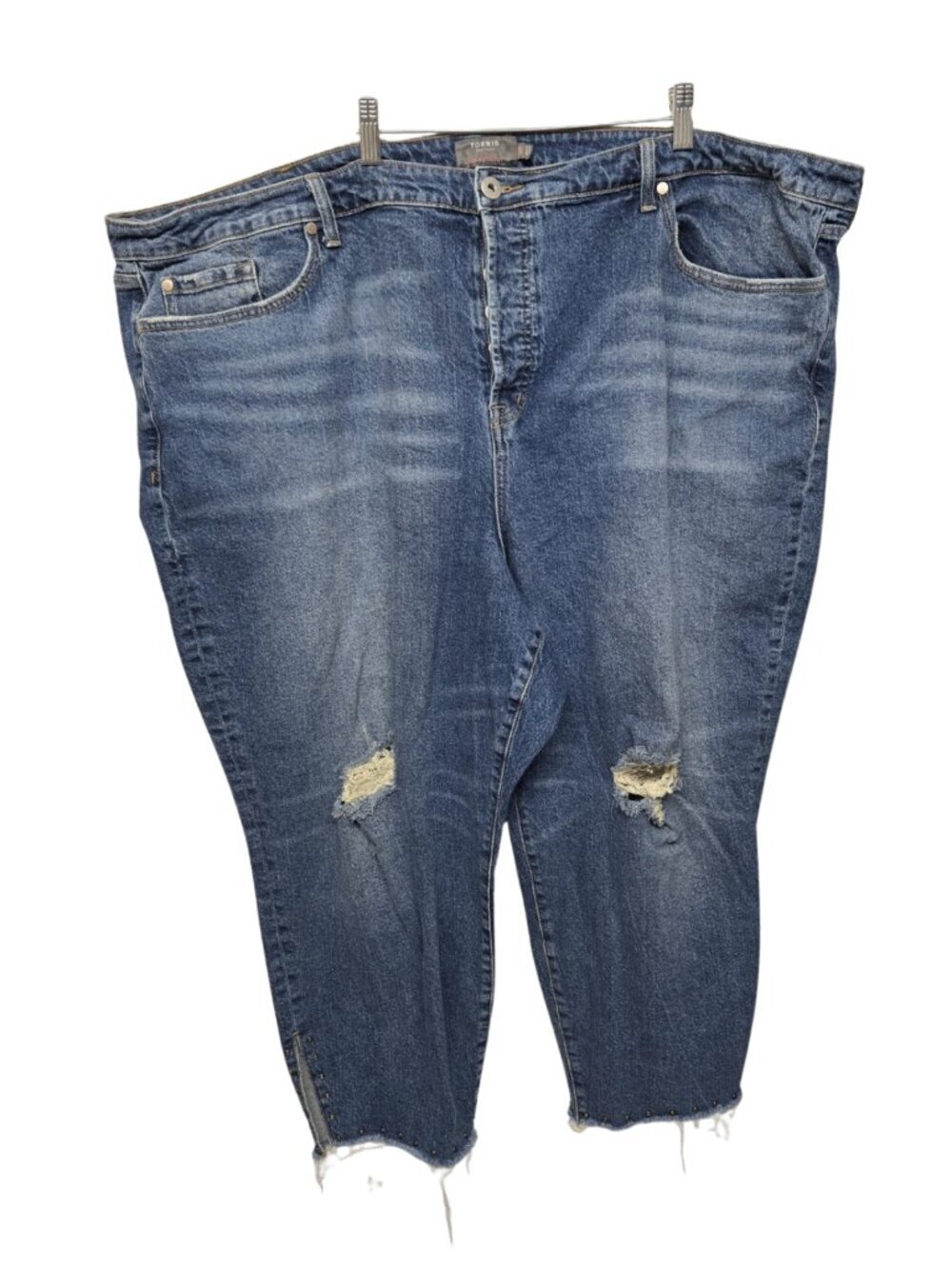 Torrid High Rise Straight Crop Jeans Plus Size 30W 54" Waist Distressed Raw Hem